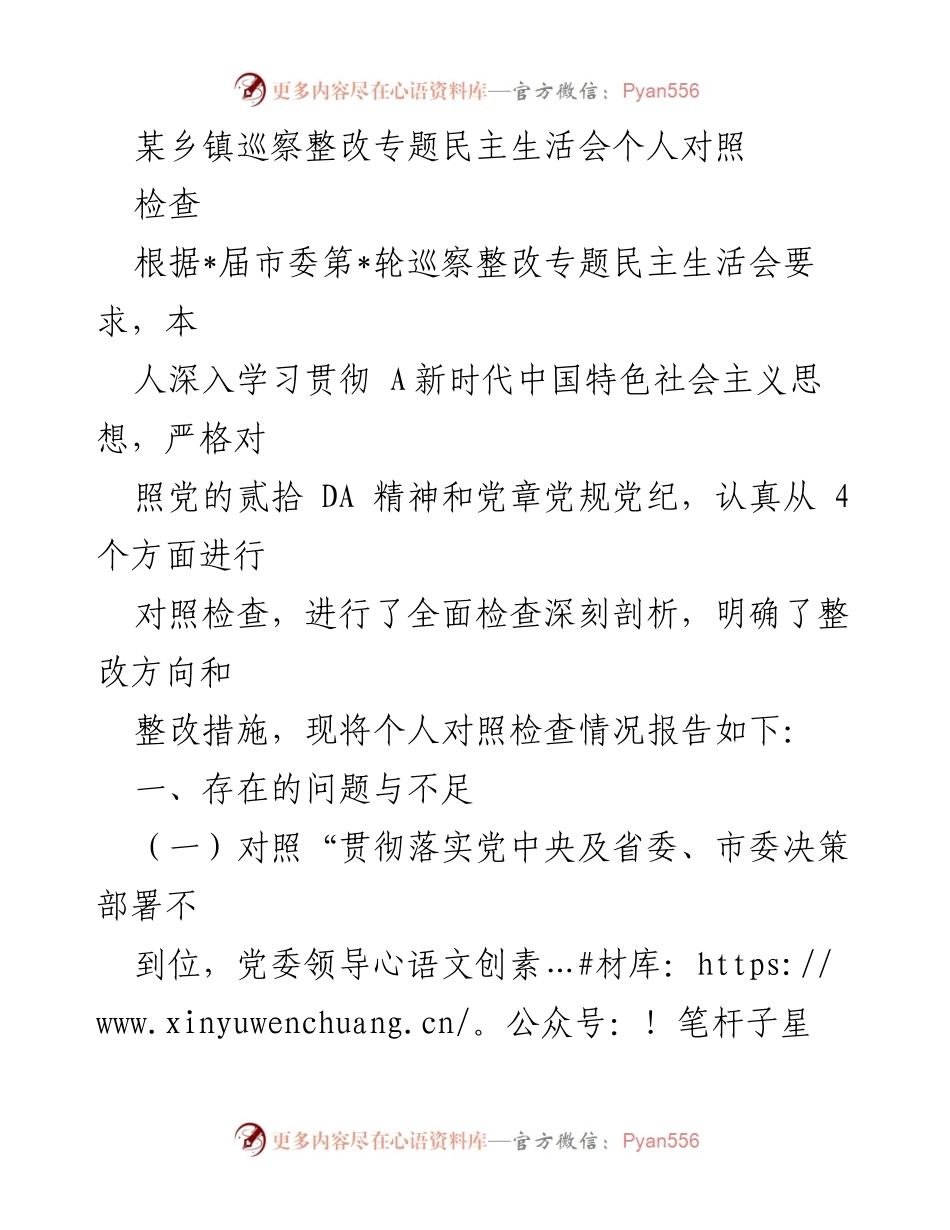 [发言] 巡察整改专题民主生活会 - 个人对照检查报告及整改措施.docx_第1页