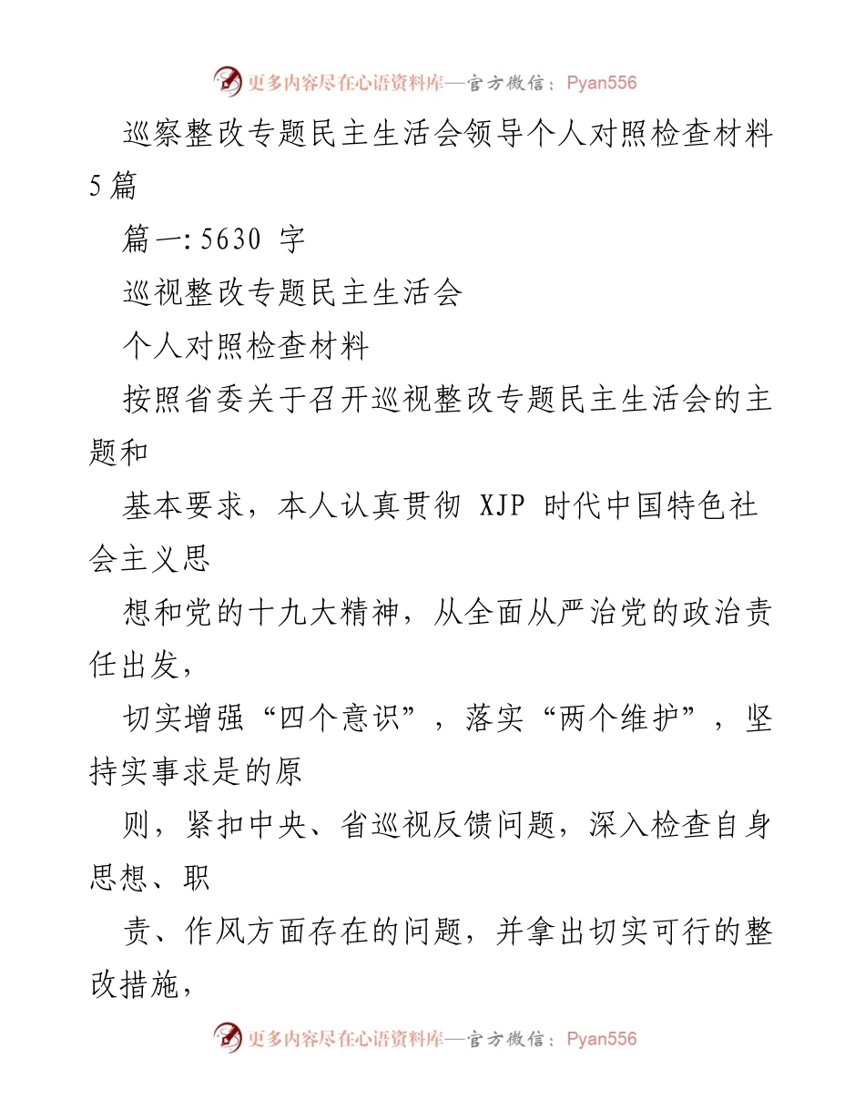 [发言] 巡察整改专题民主生活会 - 个人对照检查材料汇报_1.docx_第1页