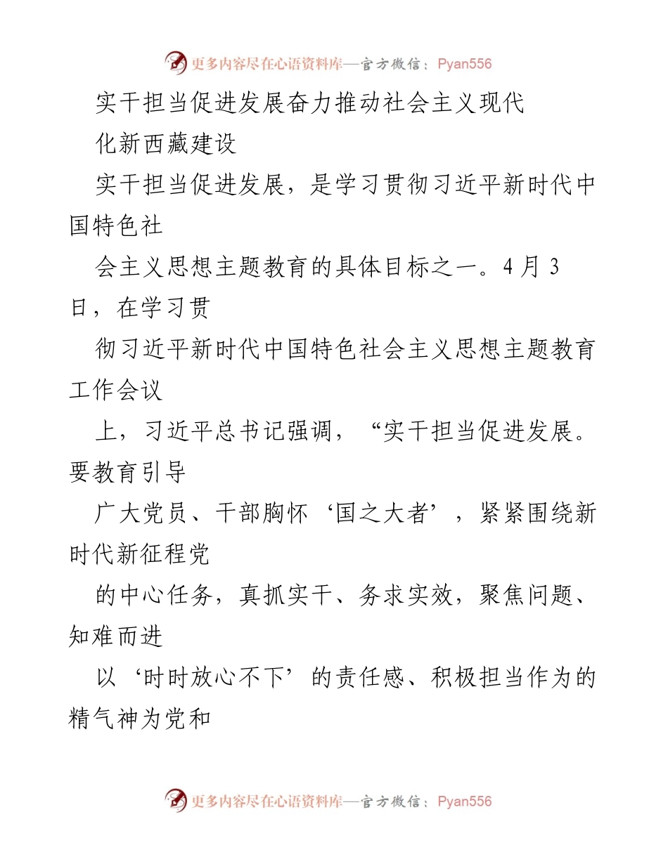 [发言] 学习贯彻习近平新时代中国特色社会主义思想主题教育工作会议 - 实干担当促进发展，推动社会主义现代化新西藏建设.docx_第1页