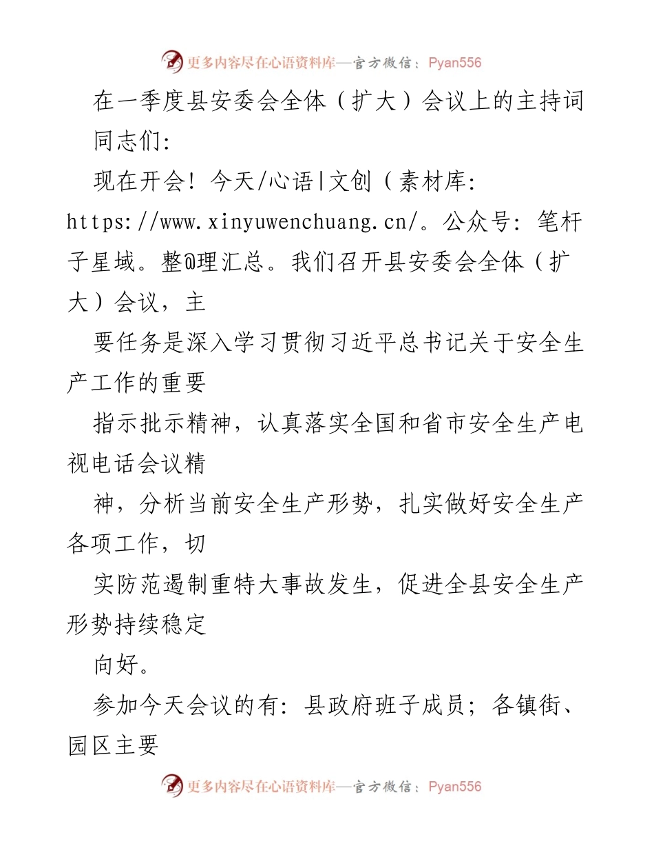 [发言] 安委会全体（扩大）会议 - 深入学习贯彻安全生产工作的重要指示精神.docx_第1页