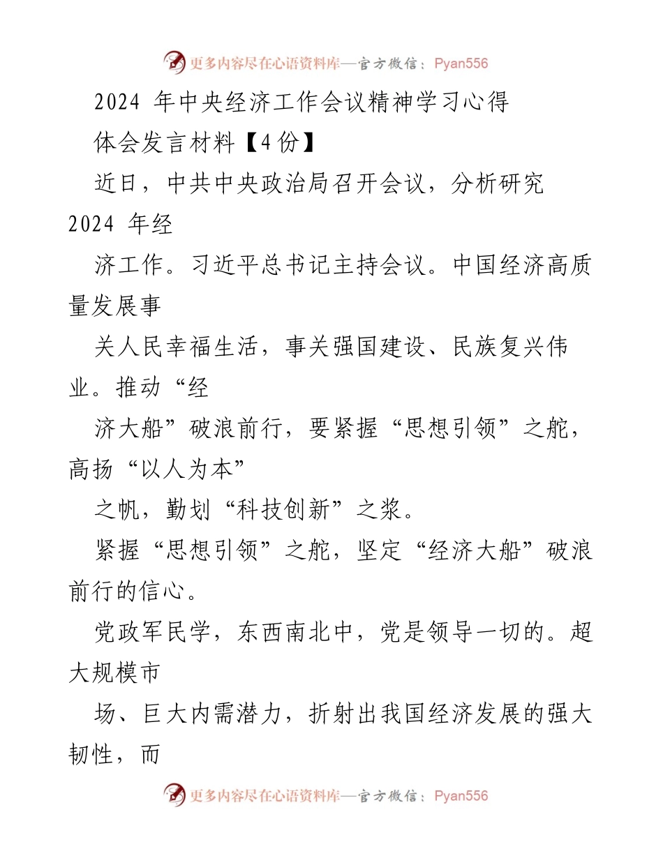 [发言] 学习会议 - 贯彻落实2024年中央经济工作会议精神的心得体会.docx_第1页