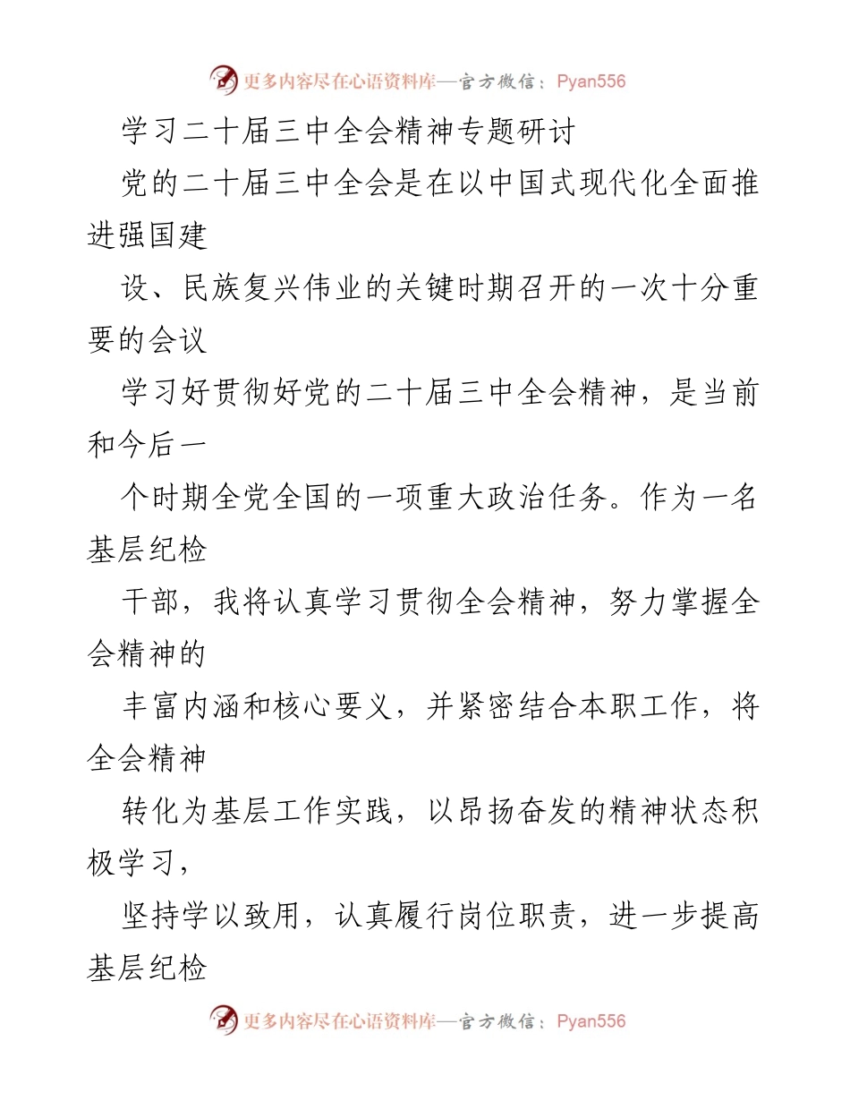 [发言] 学习研讨会 - 深入学习贯彻党的二十届三中全会精神的体会与实践_1.docx_第1页