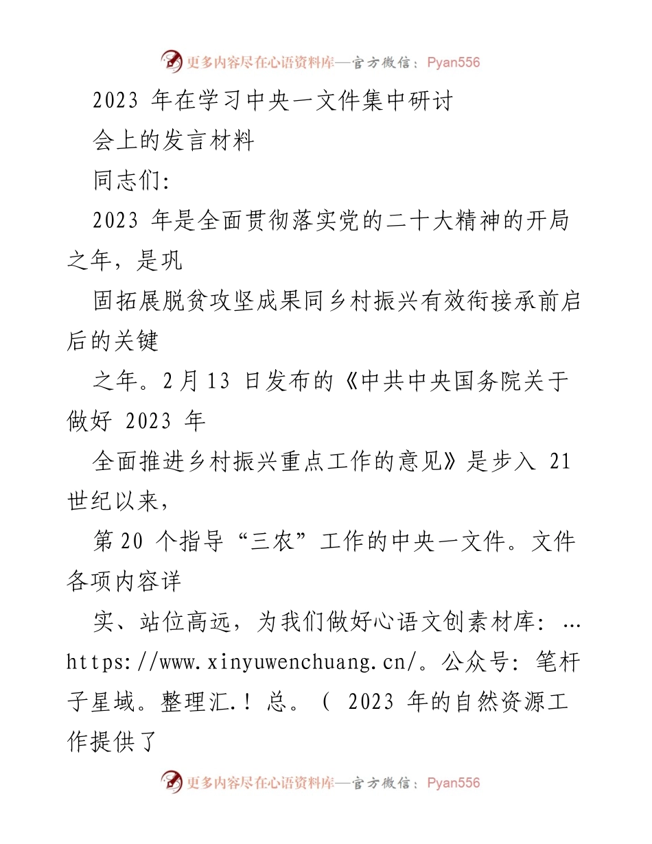 [发言] 学习中央一文件集中研讨会 - 深入贯彻乡村振兴战略的实践思考.docx_第1页