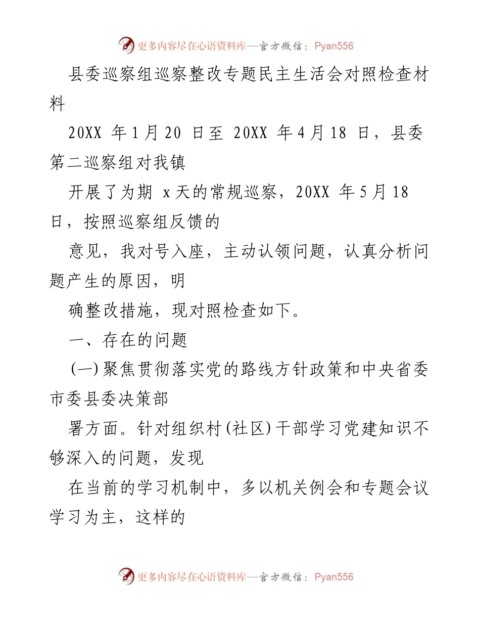 [发言] 巡察整改专题民主生活会 - 巡察整改对照检查与问题分析报告.docx_第1页