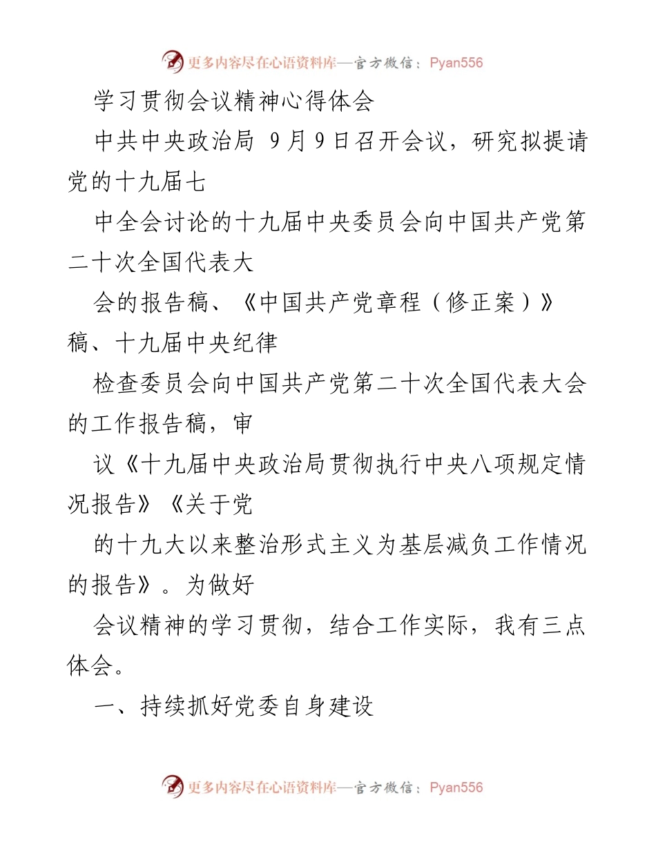 [发言] 学习贯彻会议精神 - 深入学习贯彻中央政治局会议精神的体会与实践.docx_第1页