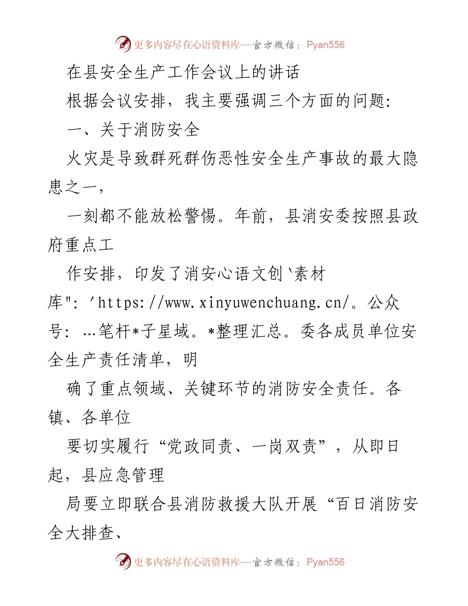 [发言] 安全生产工作会议 - 强化安全生产责任，确保消防与危化品安全.docx_第1页