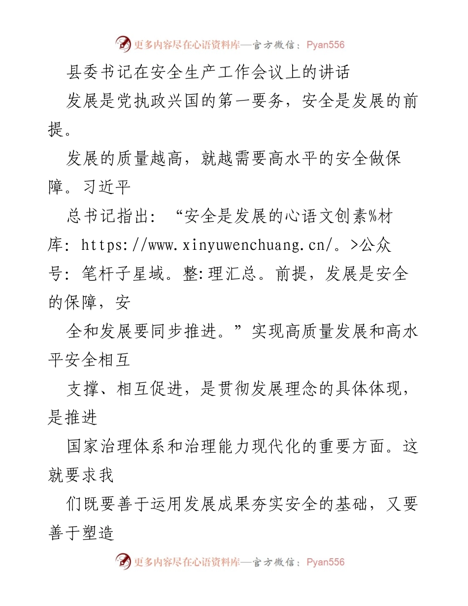 [发言] 安全生产工作会议 - 强化安全生产责任，保障高质量发展.docx_第1页