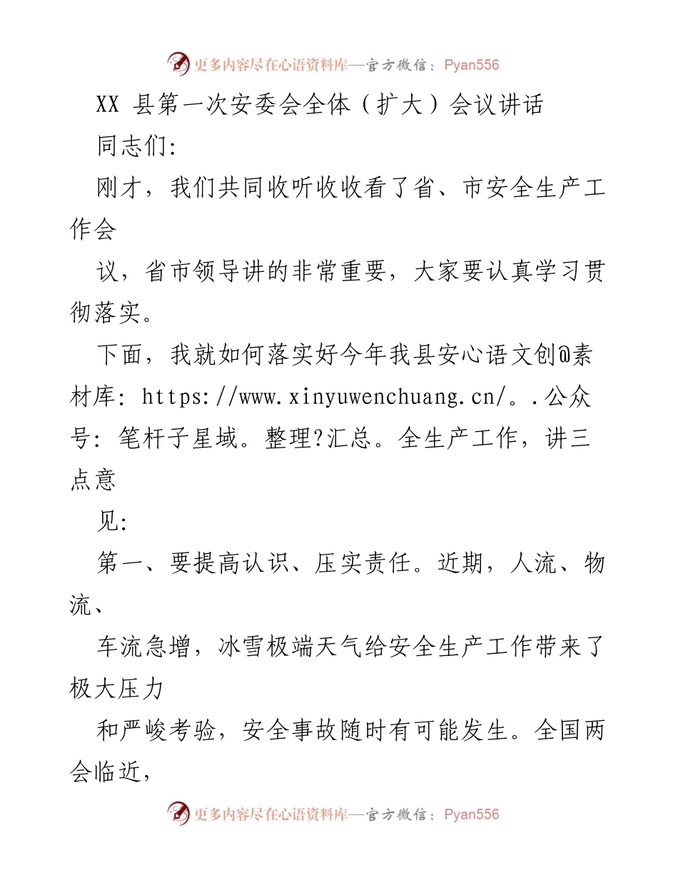 [发言] 安全生产会议 - XX县安委会全体会议讲话要点解读.docx_第1页