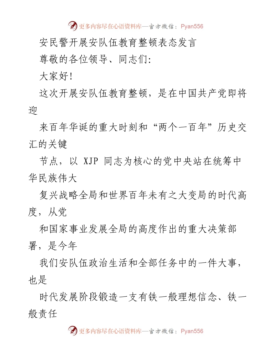 [发言] 安队伍教育整顿 - 深入推进安队伍教育整顿，锻造过硬安铁军.docx_第1页