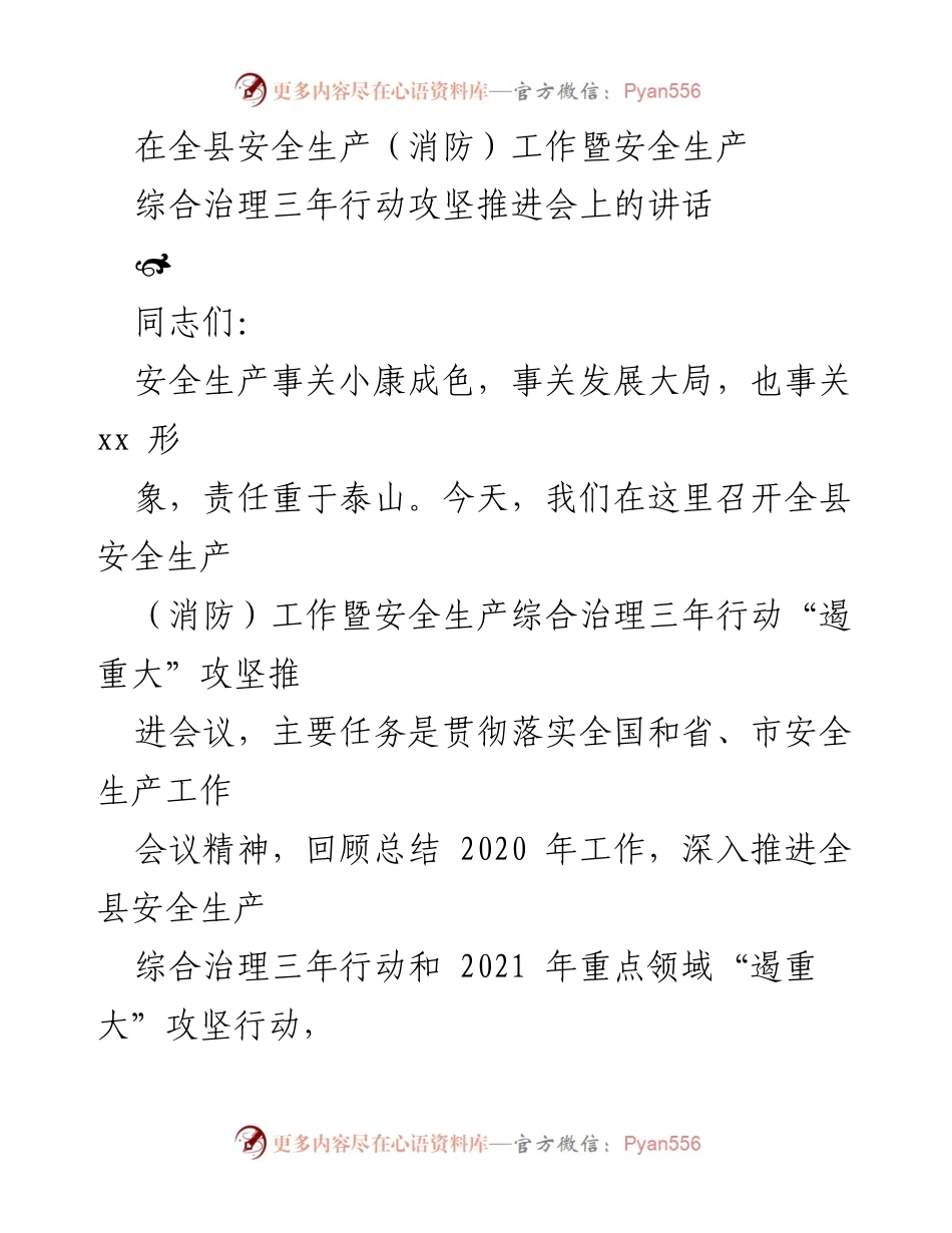 [发言] 安全生产工作推进会 - 加强安全生产综合治理，保障经济社会高质量发展.docx_第1页