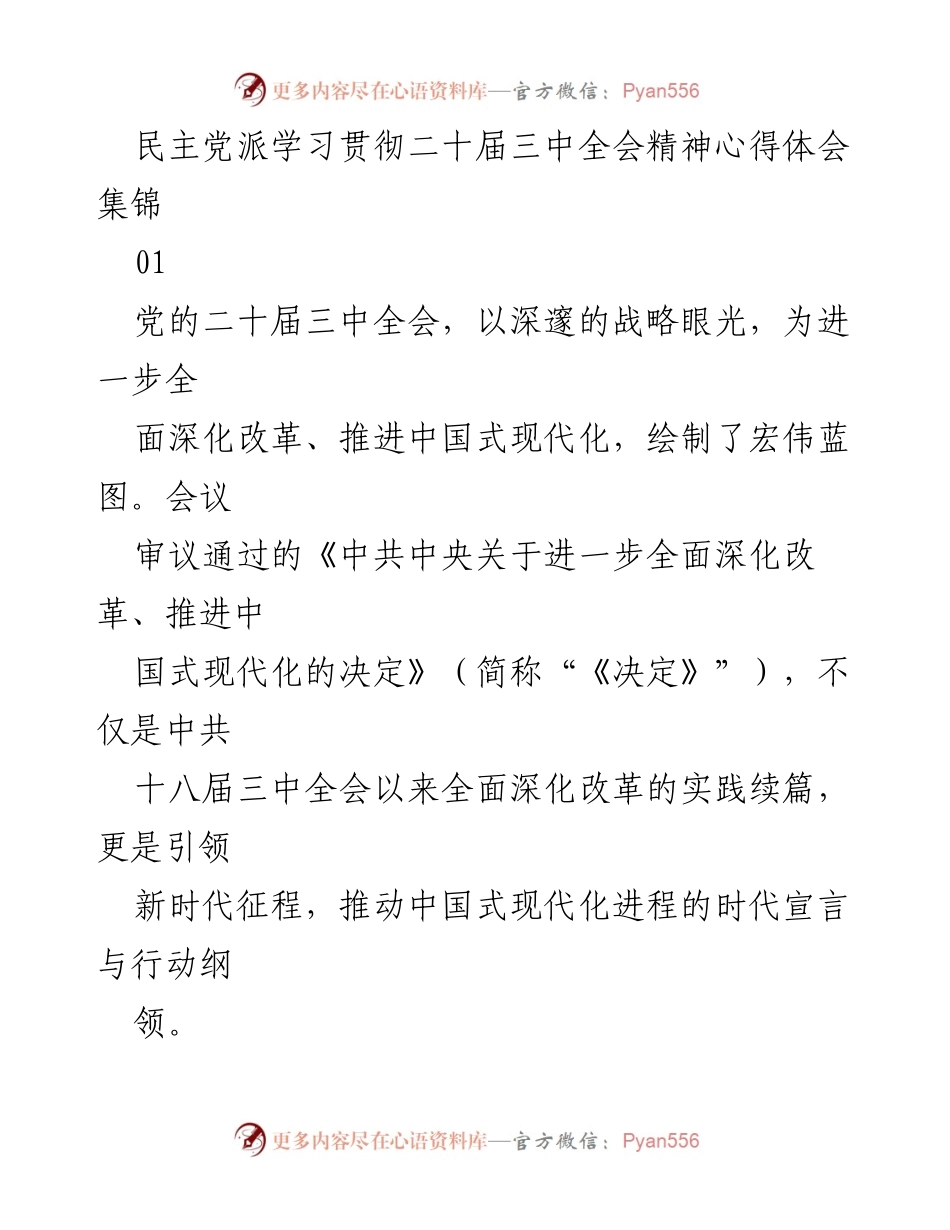 [发言] 学习贯彻二十届三中全会精神 - 深入理解二十届三中全会精神，推动中国式现代化进程.docx_第1页