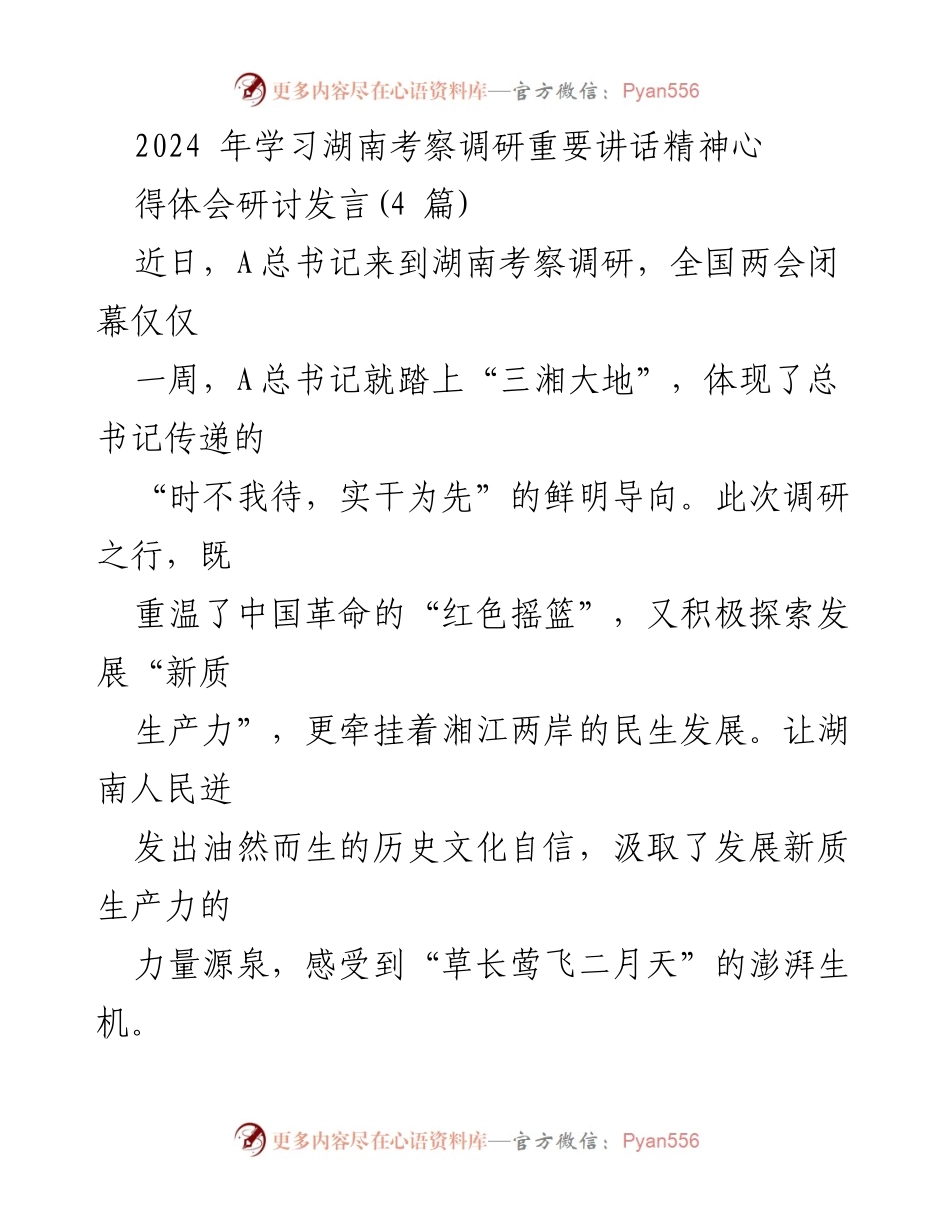 [发言] 学习湖南考察调研重要讲话精神研讨会 - 以实干为先，推动教育与产业高质量发展.docx_第1页