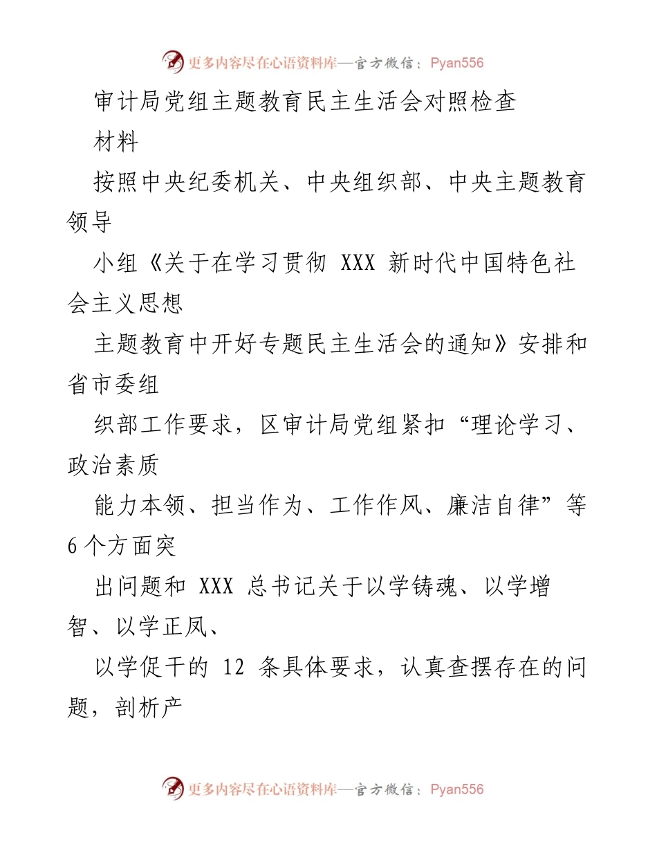 [发言] 审计局党组主题教育民主生活会 - 审计局党组对照检查材料及整改措施分析.docx_第1页