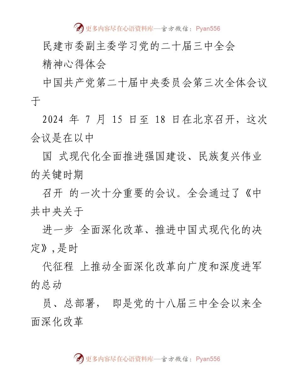[发言] 学习会议 - 深入学习贯彻党的二十届三中全会精神的心得体会_2.docx_第1页