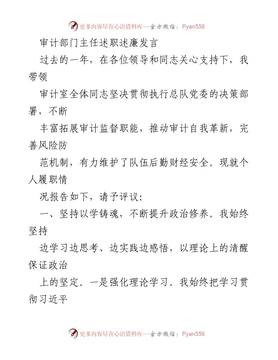 [发言] 审计部门述职 - 审计部门主任年度述职述廉发言报告_1.docx_第1页