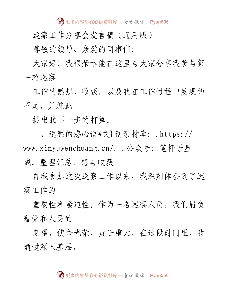 [发言] 巡察工作分享会 - 巡察工作的重要性与个人成长分享.docx_第1页