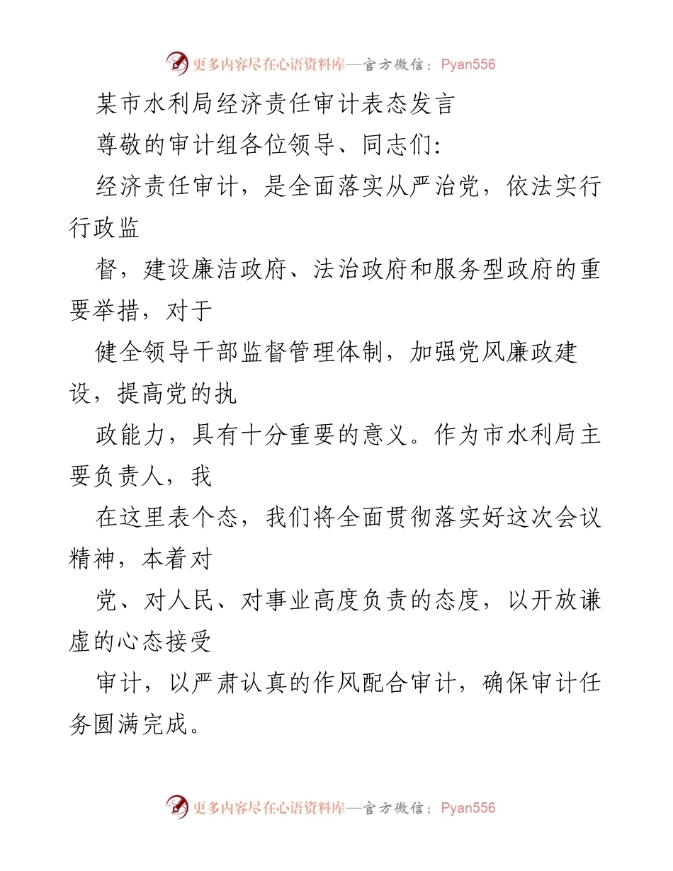 [发言] 审计会议 - 水利局经济责任审计表态发言.docx_第1页