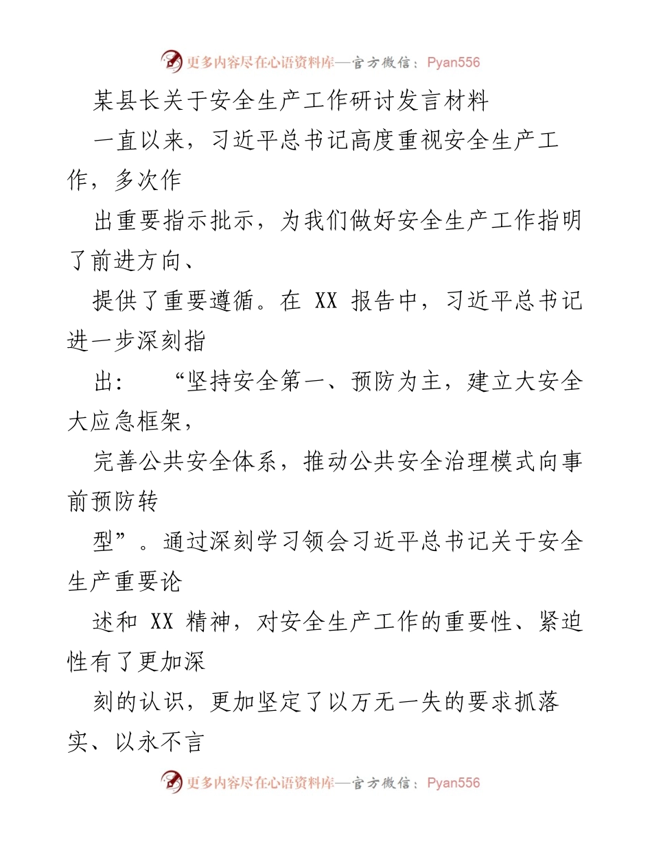 [发言] 安全生产工作研讨 - 深刻认识安全生产的重要性与责任.docx_第1页