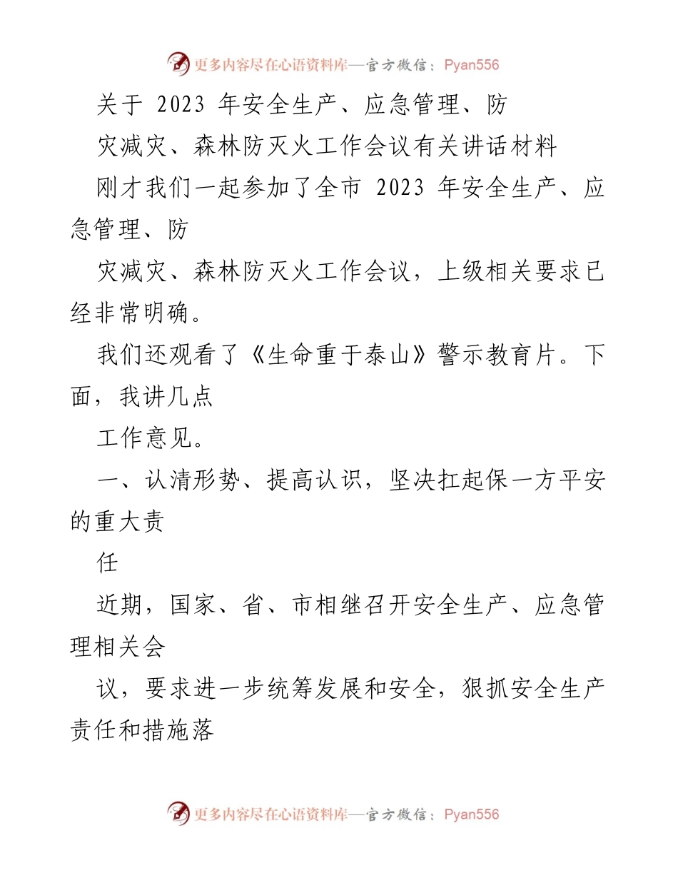 [发言] 安全生产工作会议 - 2023年安全生产与应急管理工作的重要性与措施.docx_第1页