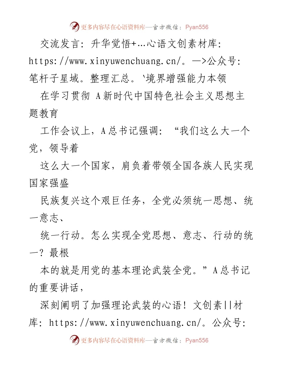 [发言] 学习贯彻新时代中国特色社会主义思想主题教育工作会议 - 提升理论武装与实践能力的路径探讨.docx_第1页