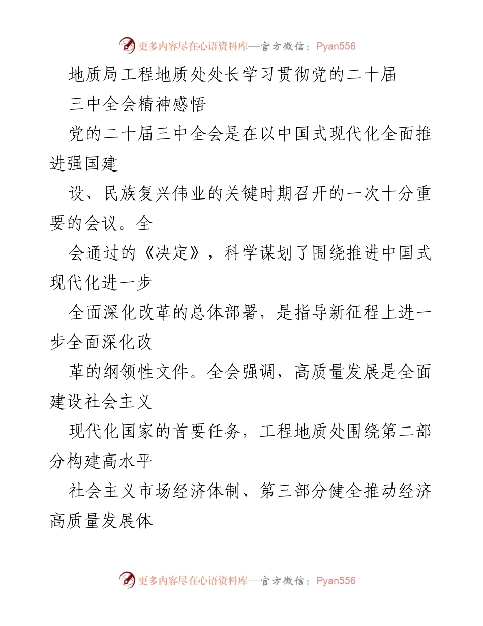 [发言] 学习贯彻党的二十届三中全会精神 - 深化改革与高质量发展的新路径探索.docx_第1页