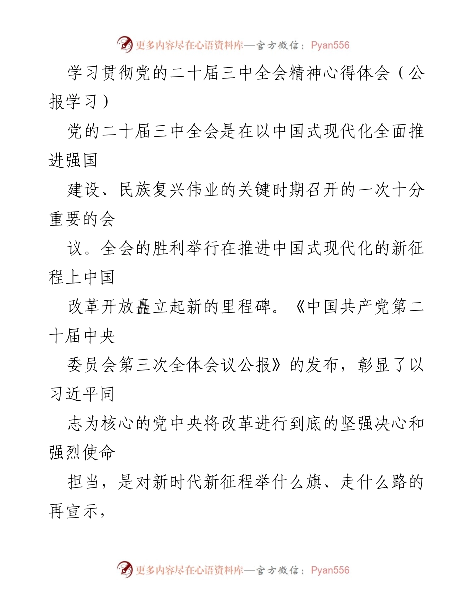 [发言] 学习贯彻党的二十届三中全会精神 - 深刻领会全会精神，推进中国式现代化实践.docx_第1页
