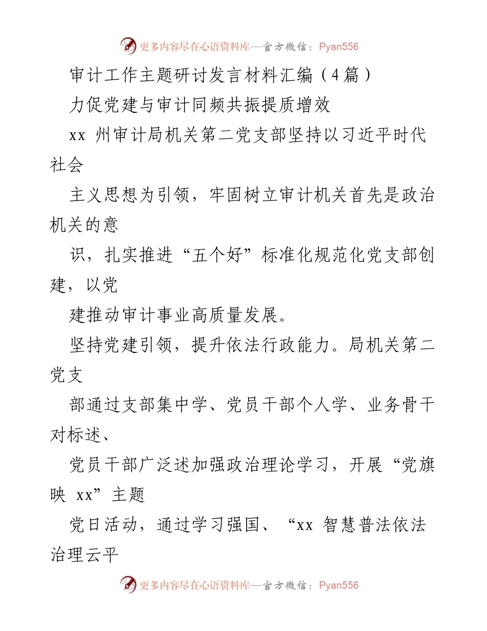 [发言] 审计工作主题研讨 - 党建引领审计高质量发展与民族团结服务.docx_第1页