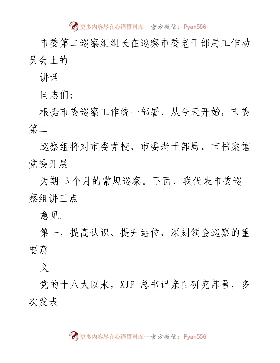 [发言] 巡察工作动员会 - 巡察工作的重要性与任务解读.docx_第1页