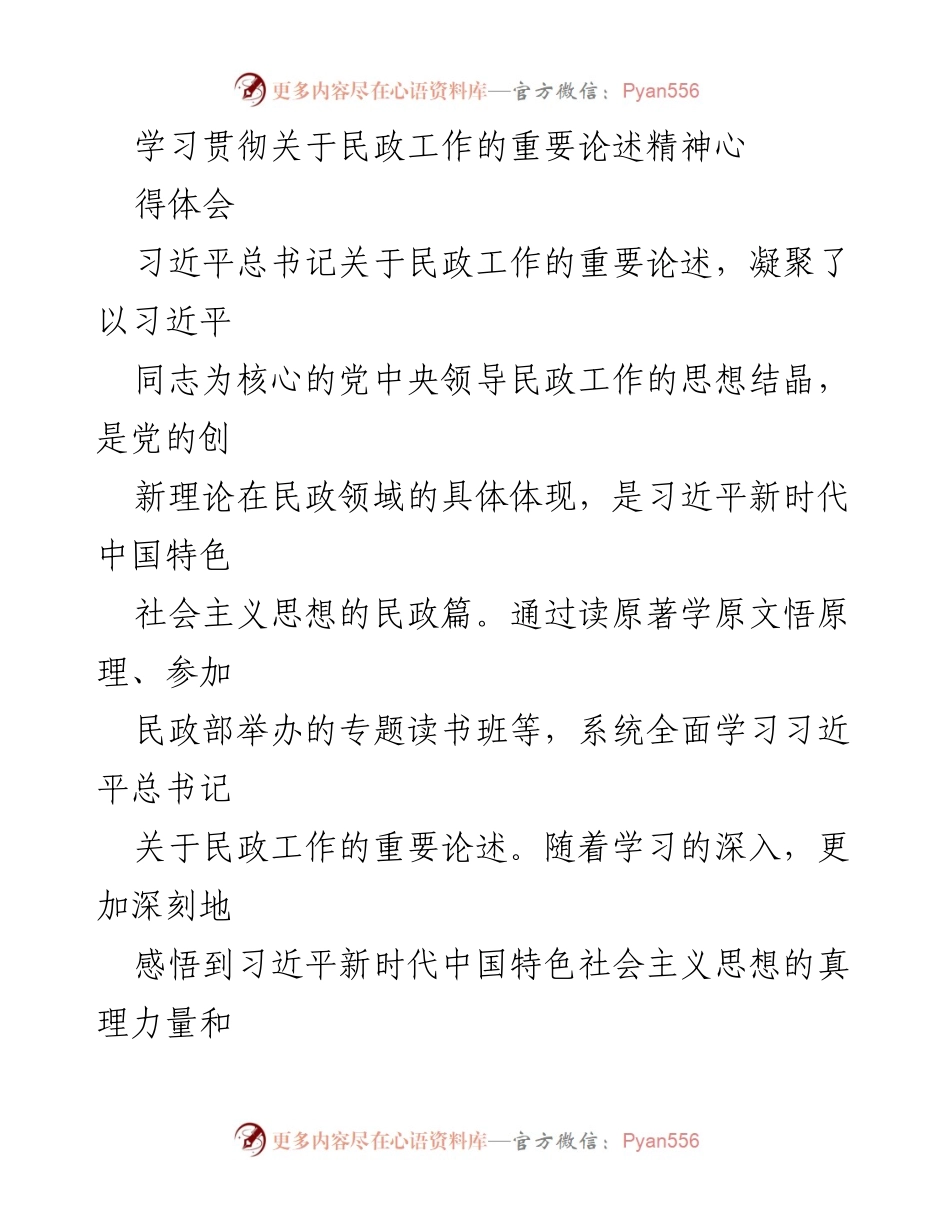 [发言] 学习贯彻习近平总书记关于民政工作的重要论述 - 深入学习习近平总书记民政工作论述的体会与实践.docx_第1页