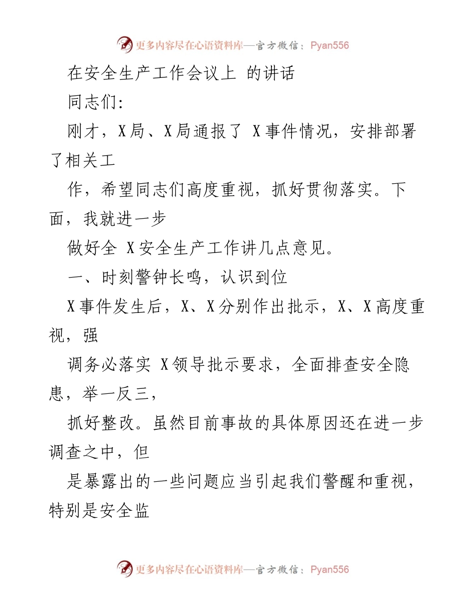 [发言] 安全生产工作会议 - 强化安全责任，落实隐患排查.docx_第1页