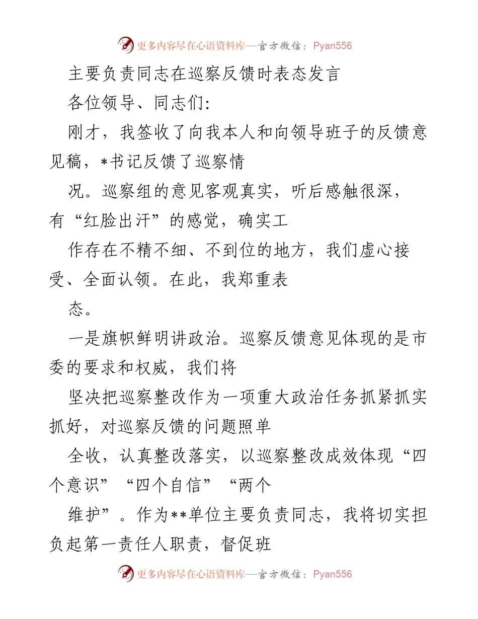 [发言] 巡察反馈会议 - 巡察整改表态发言.docx_第1页