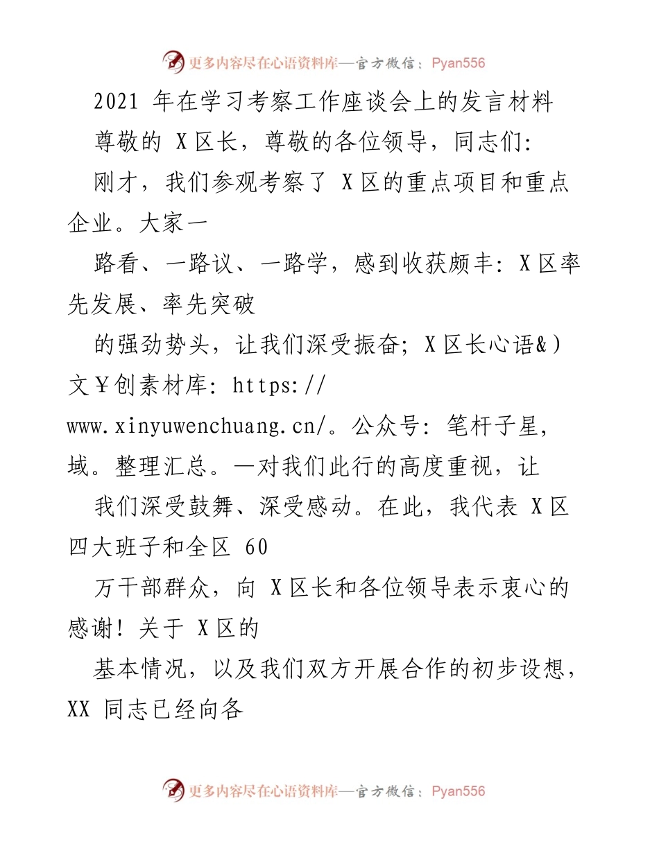 [发言] 学习考察工作座谈会 - 深化京津冀协同发展，促进X区经济社会新机遇.docx_第1页