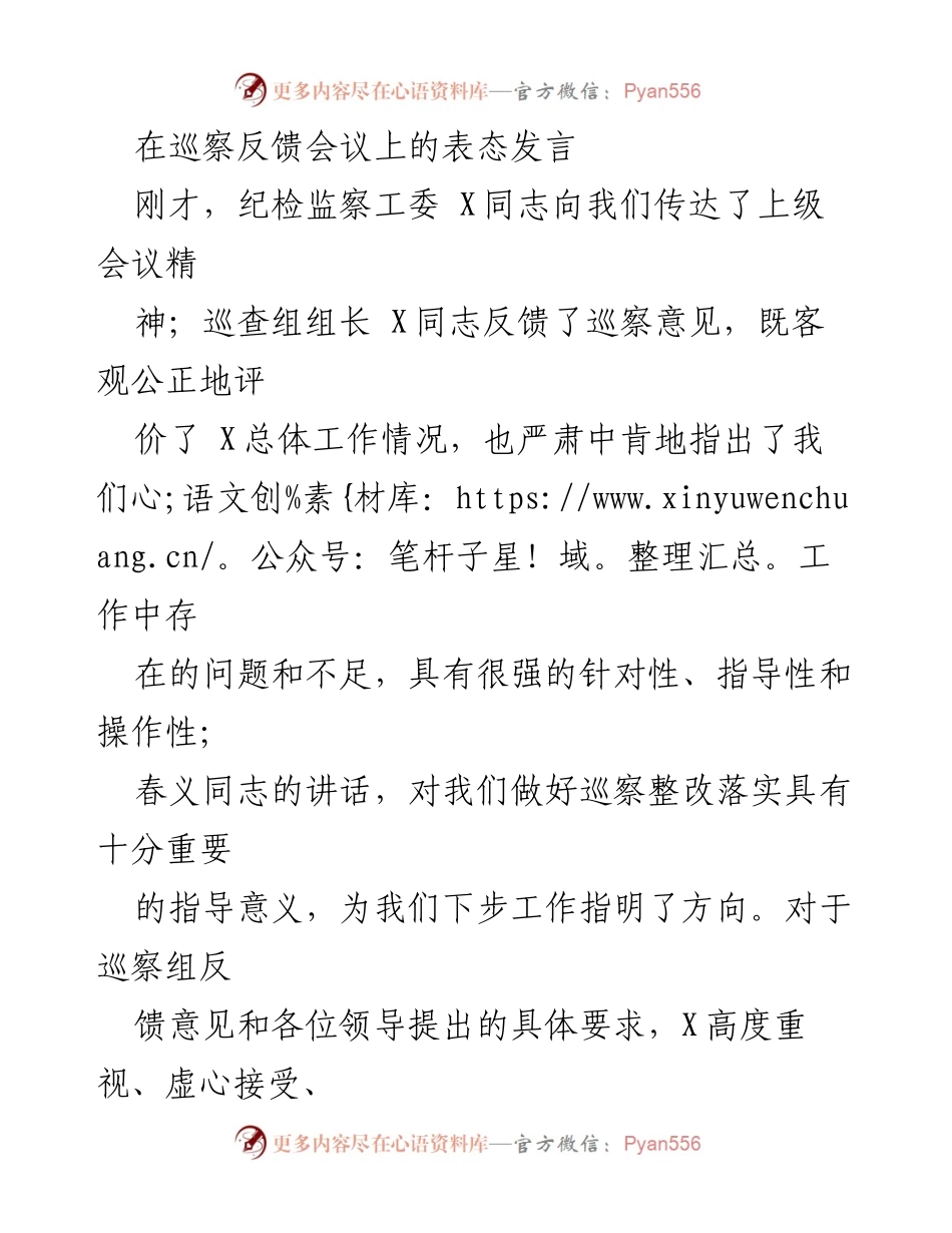 [发言] 巡察反馈会议 - 加强整改落实，推动工作新发展.docx_第1页