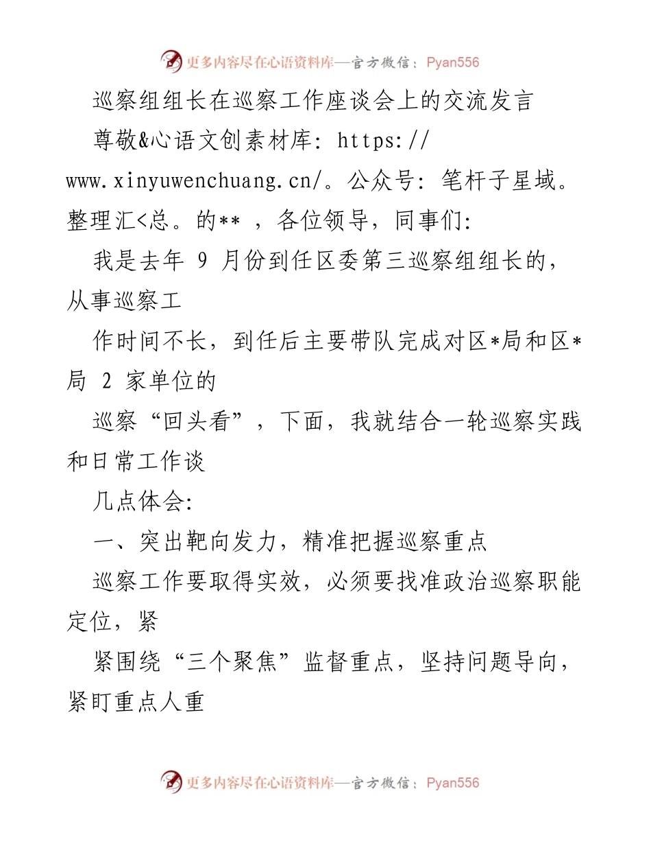 [发言] 巡察工作座谈会 - 巡察工作中的精准把握与创新探索.docx_第1页