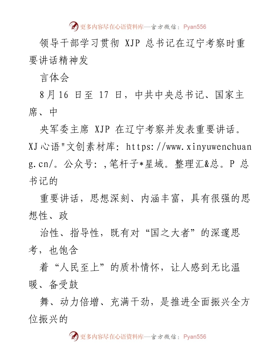 [发言] 学习贯彻讲话精神 - 深入学习贯彻XJP总书记重要讲话精神，推动辽宁振兴发展.docx_第1页