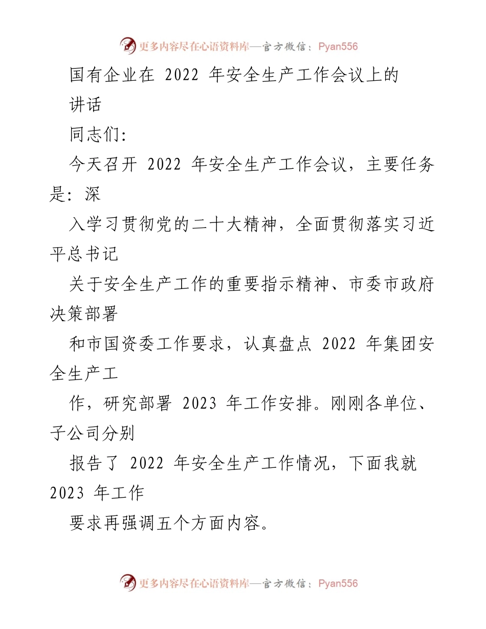 [发言] 安全生产工作会议 - 强调2023年安全生产工作要求.docx_第1页