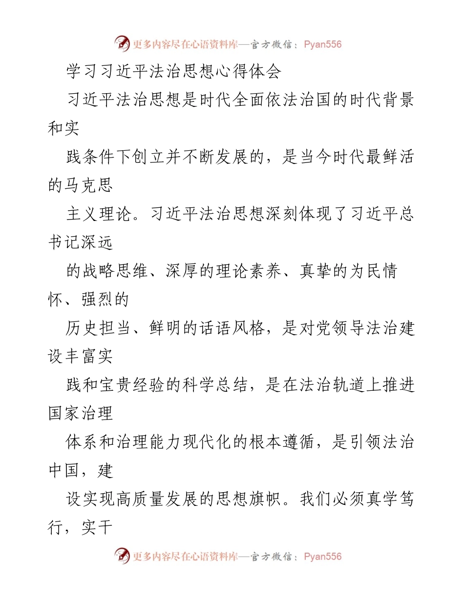 [发言] 学习交流会 - 深入学习习近平法治思想，推动高质量发展.docx_第1页