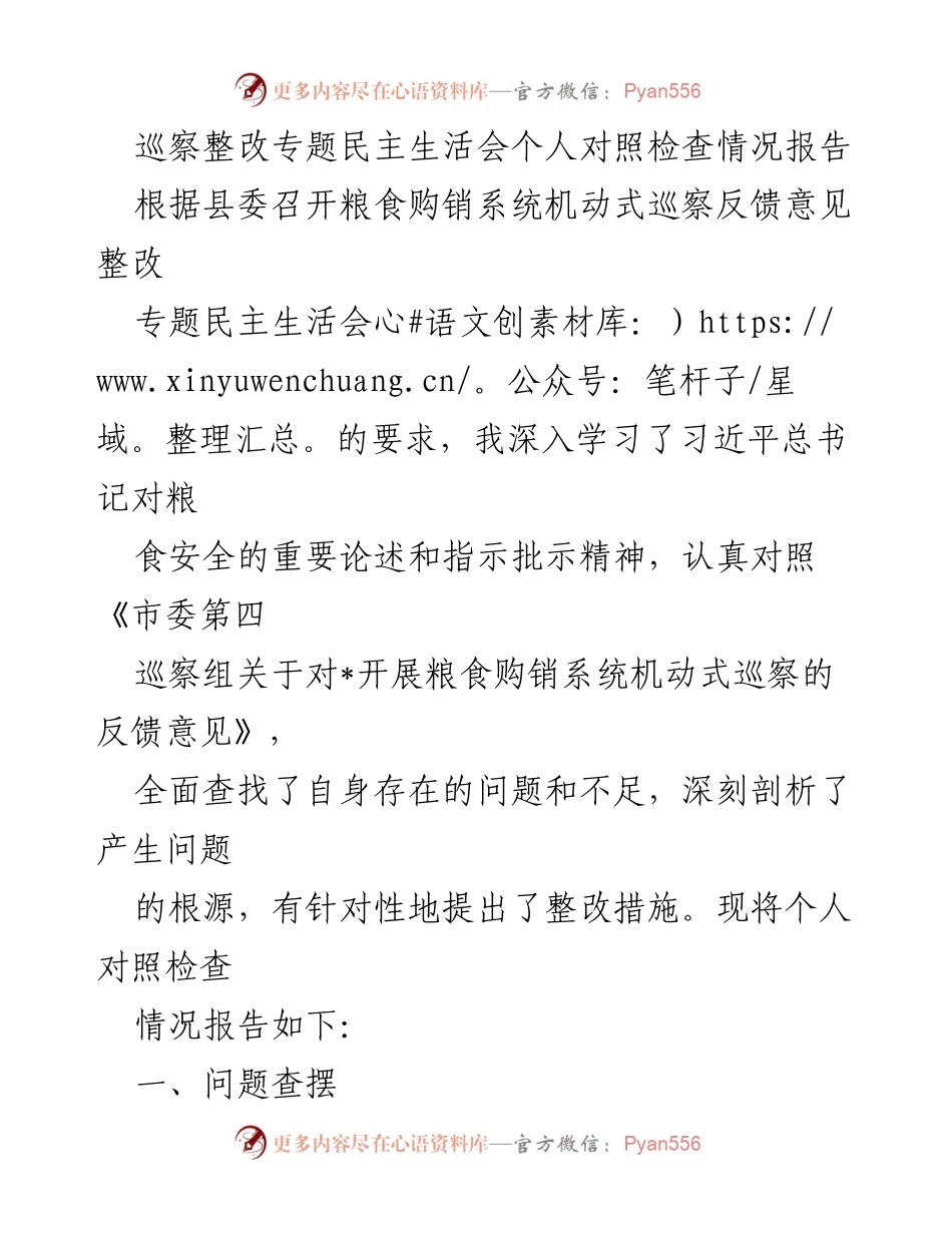 [发言] 巡察整改专题民主生活会 - 个人对照检查情况报告_1.docx_第1页