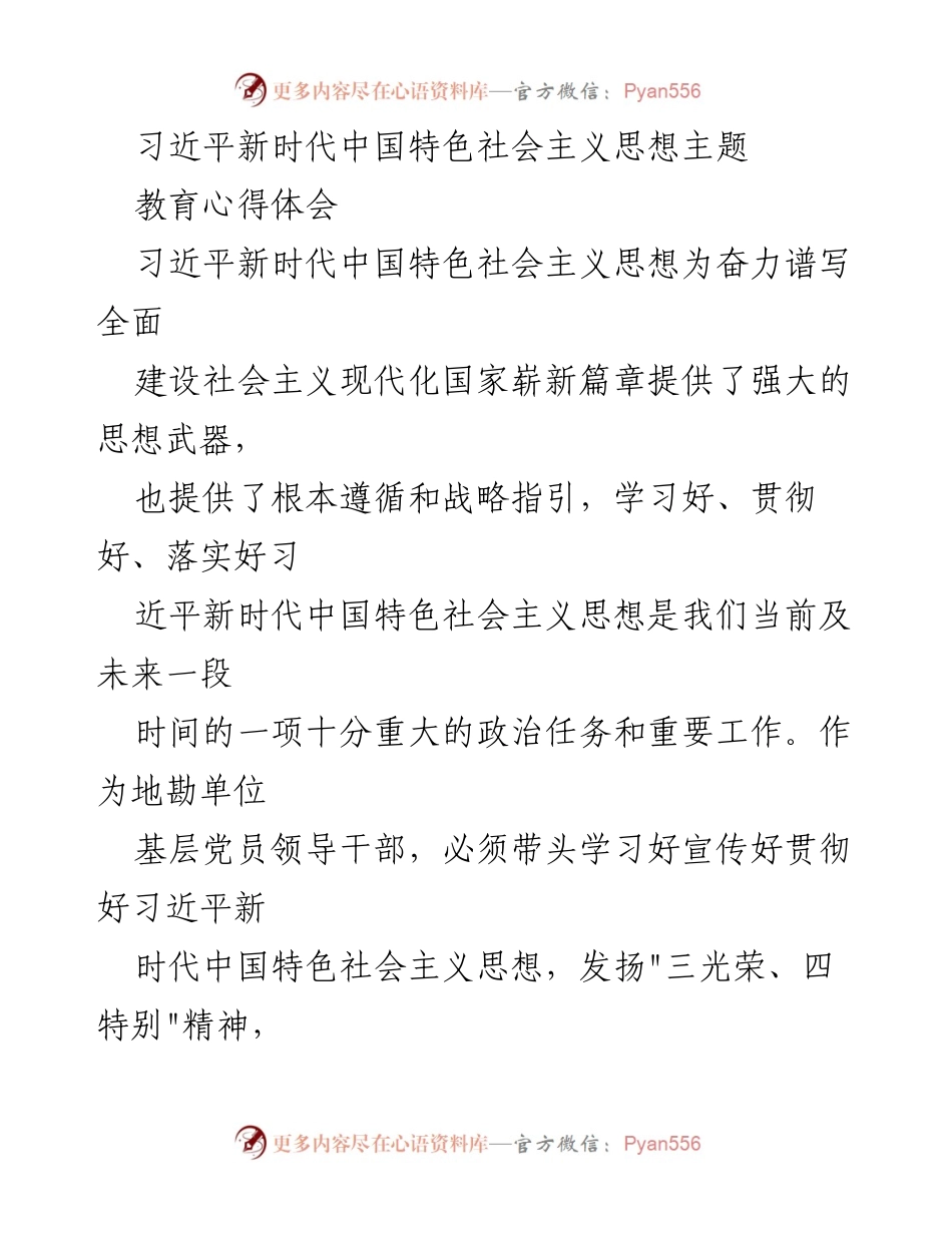 [发言] 学习交流会 - 深入学习习近平新时代中国特色社会主义思想，推动地质找矿新征程.docx_第1页