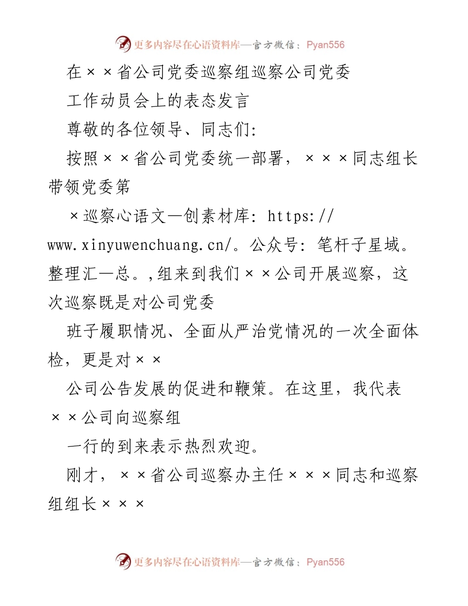 [发言] 巡察工作动员会 - 加强政治意识，确保巡察工作顺利开展_1.docx_第1页