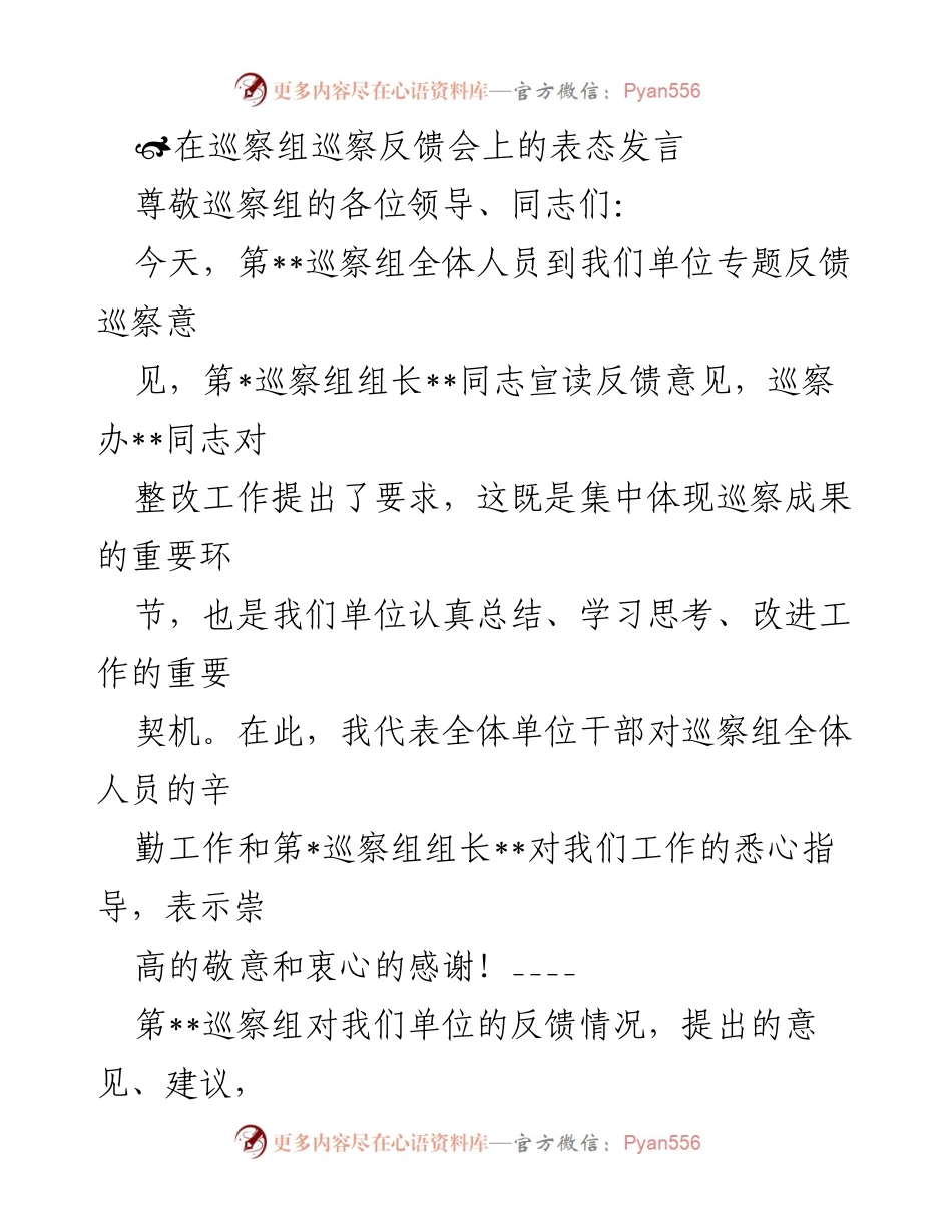 [发言] 巡察反馈会 - 深入整改，提升政治责任感.docx_第1页
