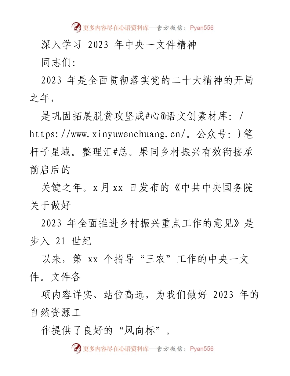 [发言] 学习会议 - 深入解读2023年中央一文件精神与乡村振兴实践.docx_第1页