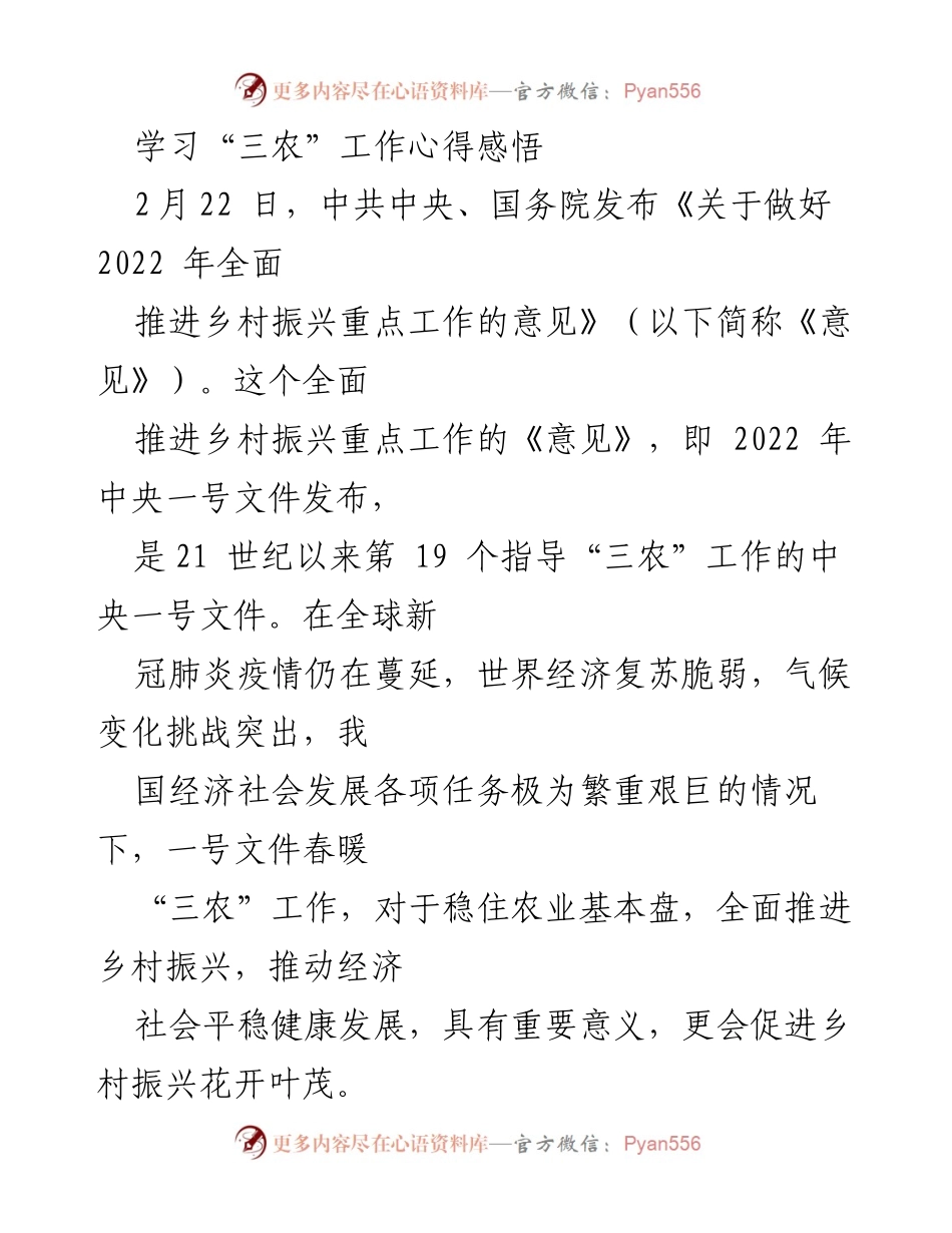 [发言] 学习交流 - 深入理解乡村振兴：从人才到粮食安全的全方位思考.docx_第1页