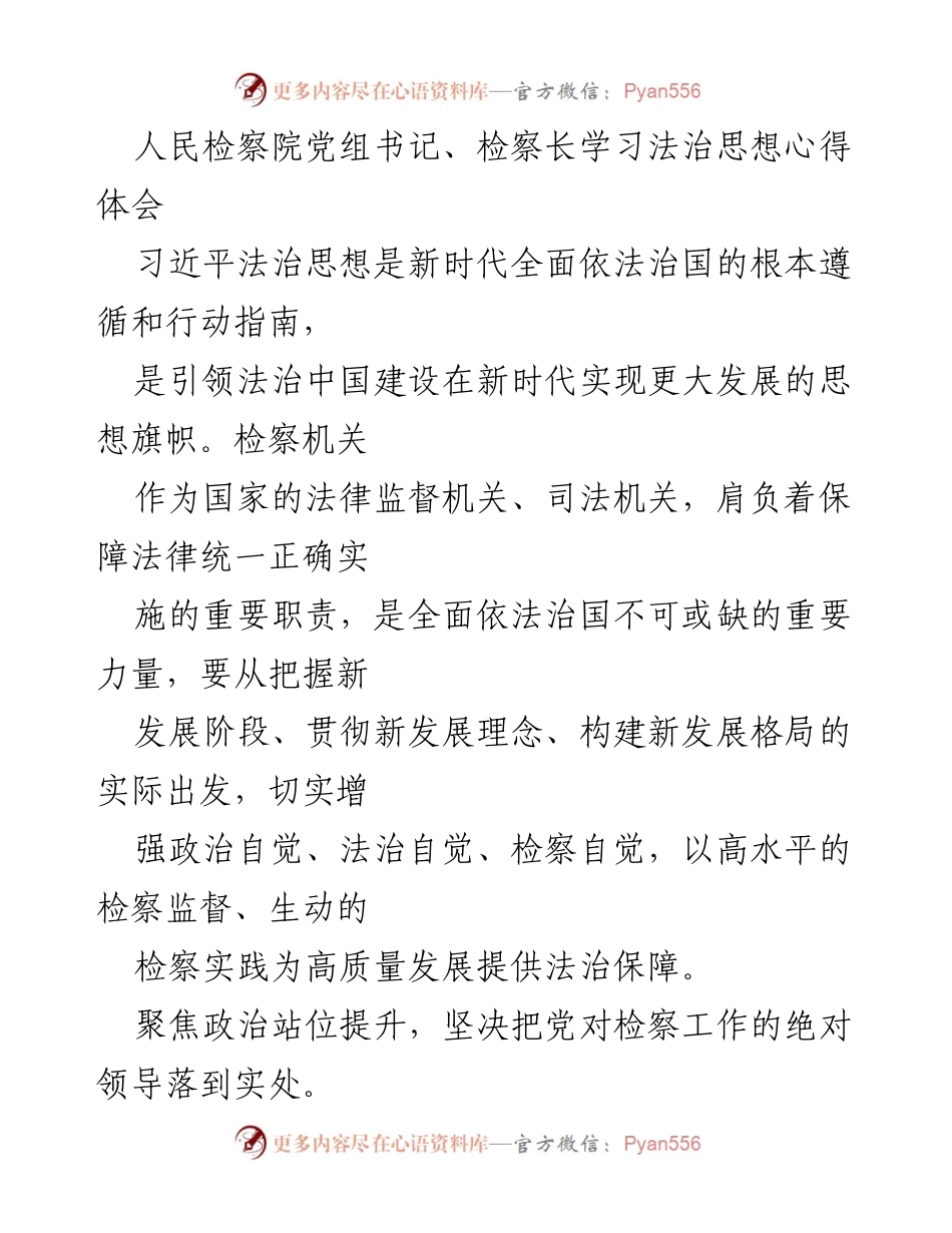 [发言] 学习交流会 - 深入学习习近平法治思想，推动检察工作高质量发展.docx_第1页