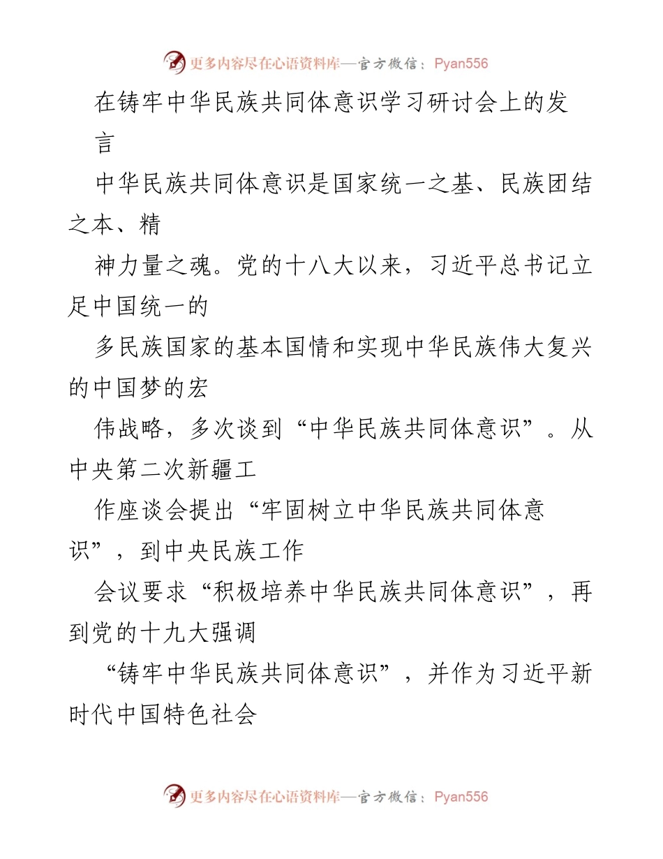 [发言] 学习研讨会 - 铸牢中华民族共同体意识的重要性与实践路径_3.docx_第1页