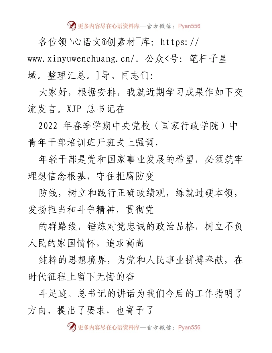 [发言] 学习交流会 - 坚定理想信念与廉洁自律：年轻干部的成长之路.docx_第1页