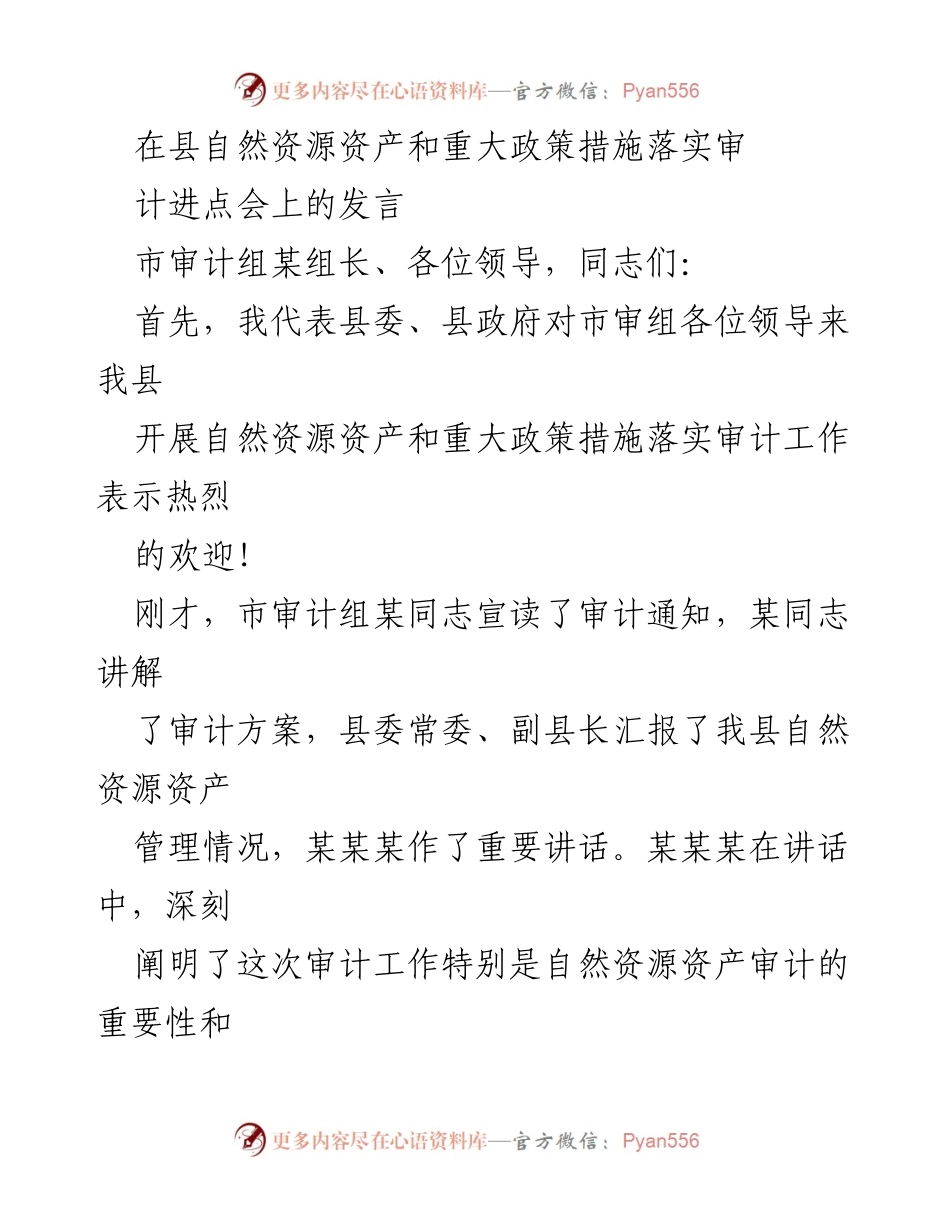 [发言] 审计进点会 - 自然资源资产审计的重要性与配合措施_1.docx_第1页