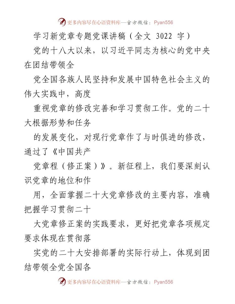 [发言] 学习新党章专题党课 - 深刻理解新党章的重要性与实践要求.docx_第1页