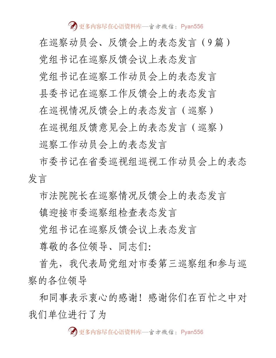 [发言] 巡察动员会与反馈会 - 巡察整改工作表态发言.docx_第1页