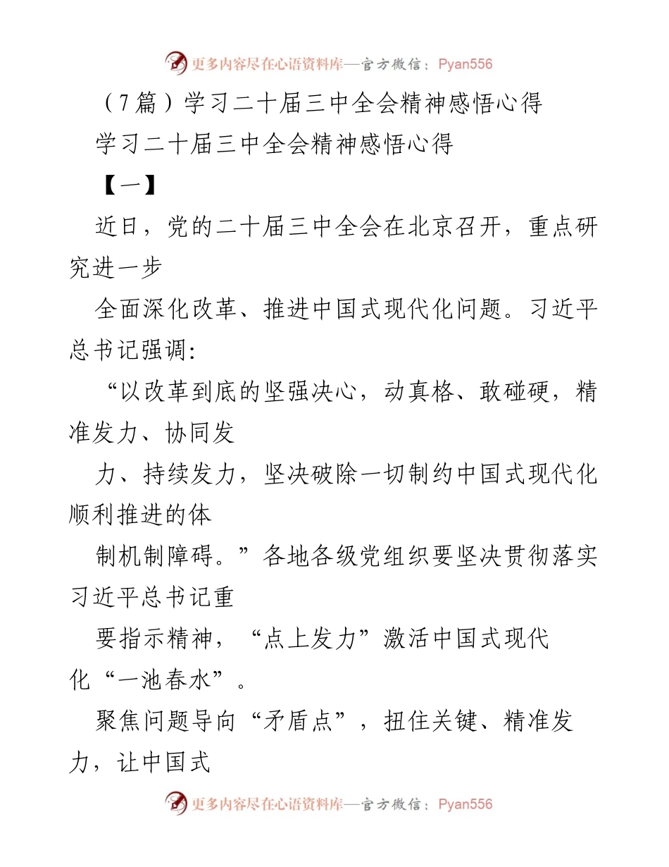 [发言] 学习二十届三中全会精神 - 深化改革与中国式现代化的路径探讨.docx_第1页
